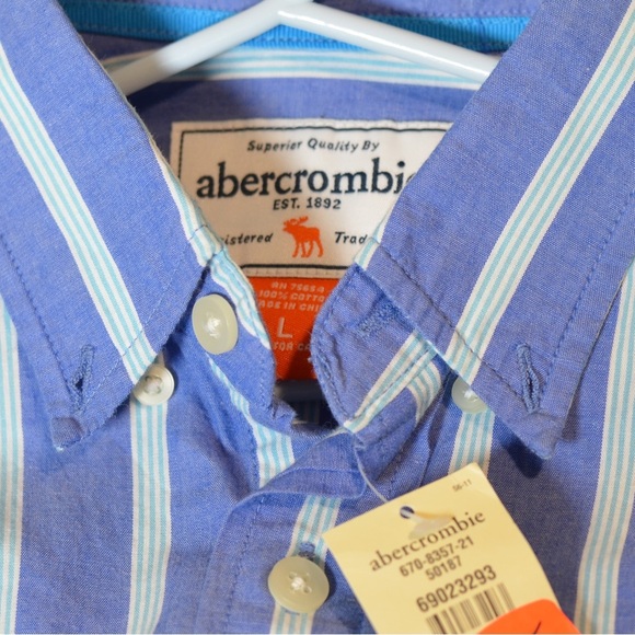 Abercrombie & Fitch Kids Button Down Short Sleeve Shirt Blue and Teal Size L - Picture 2 of 6